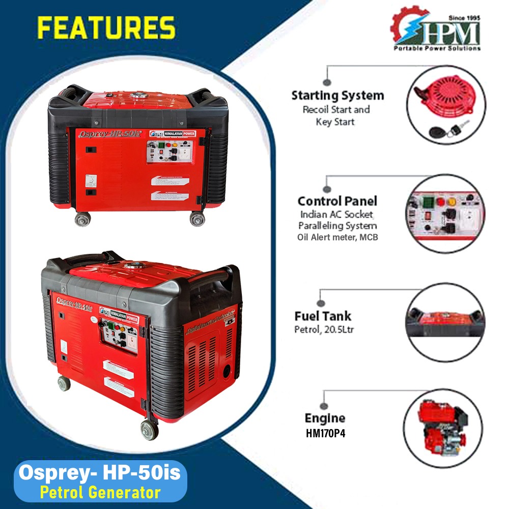 Model Osprey HP-50is, Recoil Start,5 KVA Petrol Inverter Generator